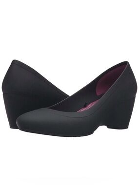 Crocs Lina Black Croslite Wedge Round Closed Toe Comfort Shoes Sz 7